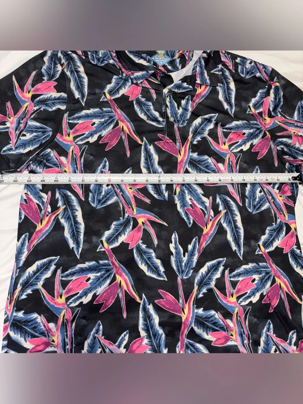 Chubbies Tech Polo Birds Of Paradise Mens Large Black Pink Blue Tropical Shirt - Picture 4 of 7